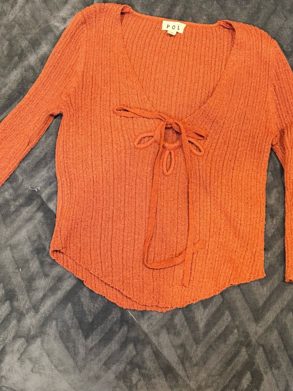 Women's Ribbed  knit Burnt Orange/rust. Cropped with gold ring and cut outs